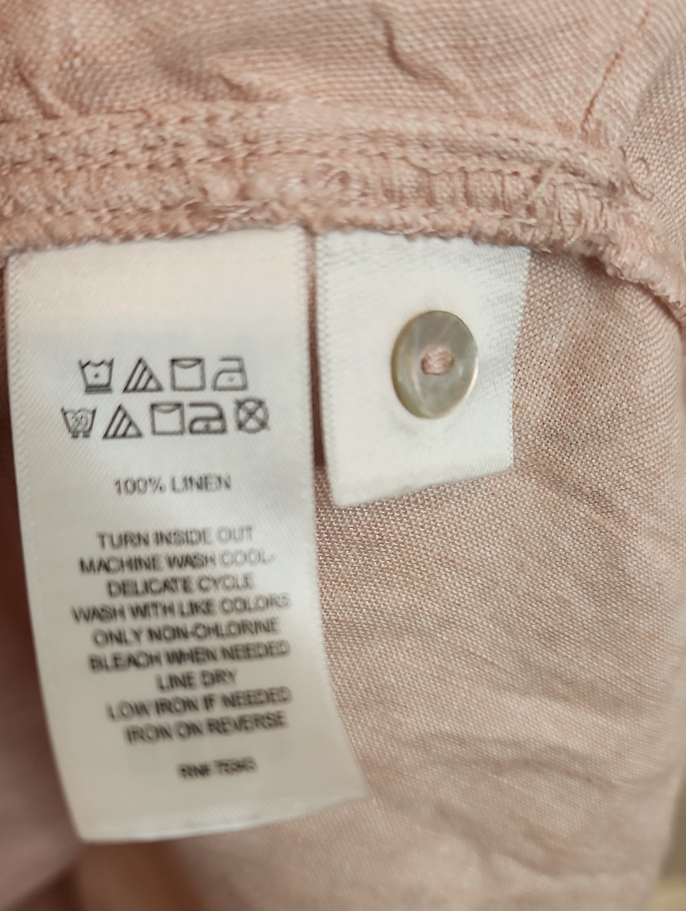 SIGRID OLSEN 100% Linen Light Pink/Peach Vneck Women's Button-FrontTop - Picture 8 of 15
